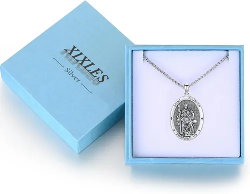 Miniatura 213 de Collar con colgante de plata de ley 925 con medalla de San Patrón, joyería religiosa para hombres y mujeres, con cadena de acero inoxidable 316L