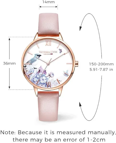 Miniatura 4 de VICTORIA HYDE Relojes de cuarzo para mujer esfera floral con correa de malla de acero inoxidable correa de cuero auténtico impermeable reloj