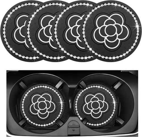 Miniatura 12 de Yourkar 2 piezas de portavasos para automóvil con estampado de vaca, portavasos antideslizantes para automóvil de 7 cm, tapetes para tazas