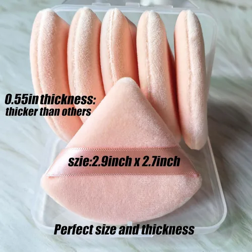 Miniatura 3 de Ocim 10 piezas de pomo triangular de polvo para polvo facial, pomo de belleza suave de terciopelo triangular, maquillaje prensado, esponjas de polvo