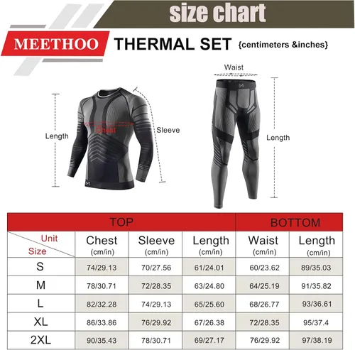 Miniatura 6 de MeetHoo Conjunto de ropa interior térmica para hombre ropa de invierno para hombre capa base de capa base larga