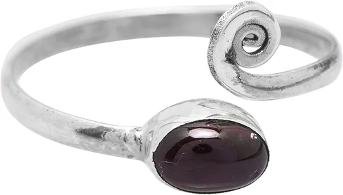 Miniatura 2 de Anillo de plata de ley granate ajustable en espiral para nudillos y dedos del pie, Plata de ley, plata, Granate