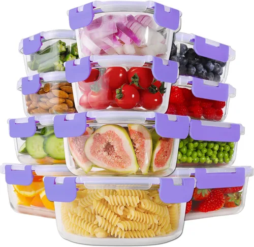 Miniatura 12 de HOMBERKING 24 recipientes de vidrio para almacenamiento de alimentos con tapas, cajas Bento de vidrio herméticas, sin BPA y a prueba de fugas, Rosa