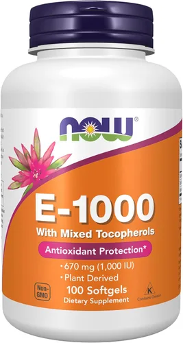 NOW Foods Suplementos, Vitamina E-1,000 UI Tocoferoles Mixtos, Protección Antioxidante*, 100 Cápsulas Blandas