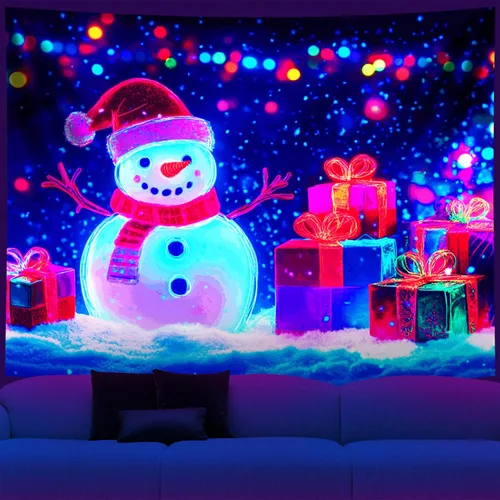 Miniatura 11 de NYZE - Tapiz de Navidad con Papá Noel, tapiz de luz negra que brilla en la oscuridad, colgante de pared, banner festivo, decoración para fiesta