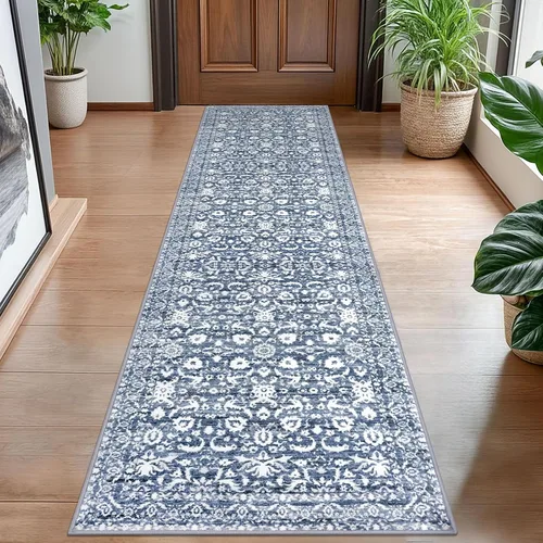 Miniatura 50 de Lansny Alfombra bohemia de 2 x 3 pulgadas, lavable, color negro, azul marino, floral, alfombra de cocina, alfombra de área pequeña de lana