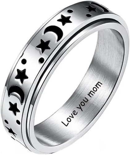 Miniatura 7 de Anillos giratorios personalizados de acero inoxidable para mujeres y hombres, juego de anillos de banda para ansiedad, sol, luna, estrella, anillo