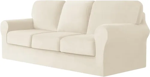 Miniatura 93 de UNBBRRL Fundas de sofá de 3 piezas para sofá, funda de terciopelo elástico para sillón con 1 funda de cojín de asiento y 1 funda de respaldo