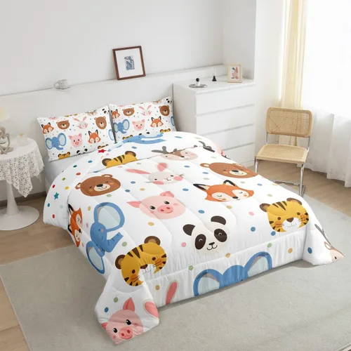 Miniatura 5 de Feelyou Juego de edredón de animales de zoológico, tamaño individual, juego de ropa de cama de animales de dibujos animados para niños, niñas