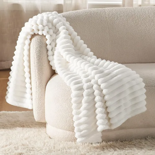 Miniatura 2 de Bedsure Manta de forro polar (blanco y beige)
