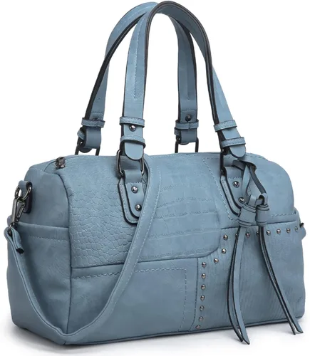 Miniatura 12 de Dasein Bolso para mujer de cuero vegano suave, diseño de barril, grande, tipo "hobo", con asa superior, bolso de trabajo, de mano, de hombro