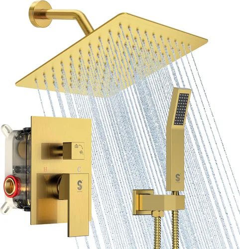 Miniatura 64 de SR SUN RISE ORB - Juego de cabezal de ducha cuadrado y mango de lluvia, accesorios de ducha montados en la pared, kits de reparación de grifo