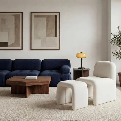 Miniatura 4 de Silla moderna para sala de estar con otomana, silla tapizada de lino mixto, cómoda silla de lectura lateral para sala de estar, dormitorio, Beige