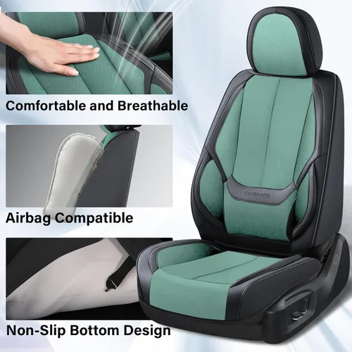 Miniatura 4 de Coverado Funda protectora para asiento delantero y trasero, ajuste universal, piel y tela, color rojo