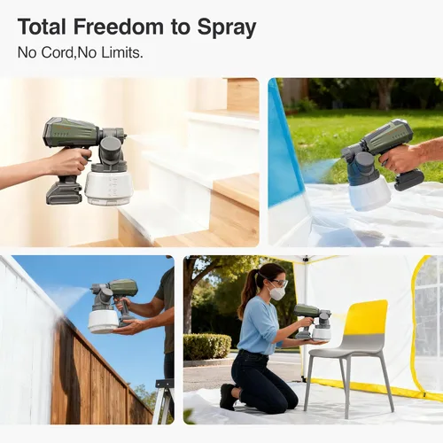 Miniatura 6 de Tilswall Pulverizador de pintura inalámbrico sin escobillas compatible con batería Dewalt de 20 V (batería no incluida), fácil de llenar, pistola