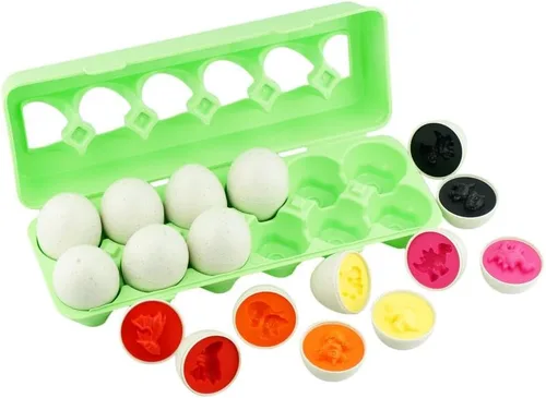 Dimple 12 huevos de dinosaurio a juego de huevos de Pascua con soporte - Juguetes para niños pequeños STEM colores y formas reconocimiento niños