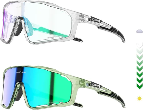 KAPVOE Gafas de ciclismo fotocromáticas para hombres y mujeres, gafas de sol deportivas, marco de decoloración HD, gafas de bicicleta K76 Verde