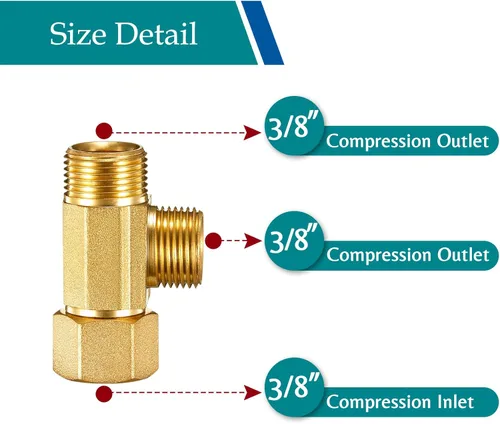Miniatura 5 de Adaptador Divisor de Línea de Agua T Válvula - Conector de Línea de Suministro de Inodoro de Lavavajillas de Latón con Acoplamientos de Compresión T