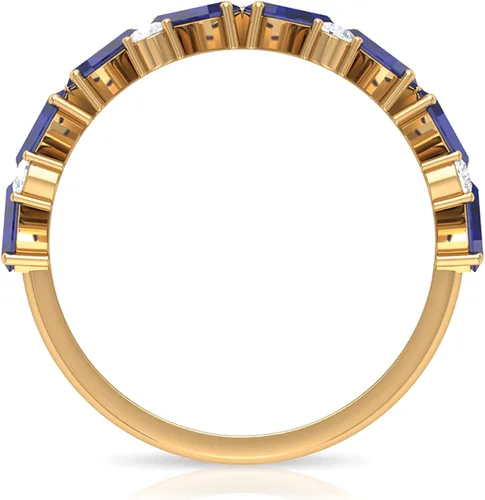 Miniatura 7 de Banda de media eternidad con baguette de zafiro azul certificada con moissanita en oro