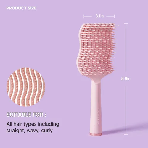 Miniatura 6 de Cepillo desenredante ondulado (cerdas suaves), peine desenredante con cerdas flexibles, elimina nudos y enredos, masaje del cuero cabelludo, cabello