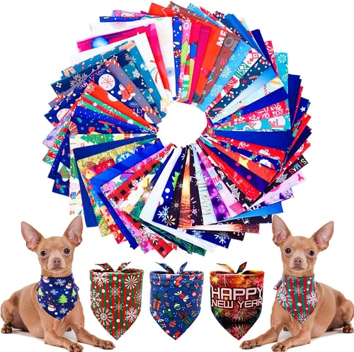 Miniatura 12 de PET SHOW 50 Pack Bandanas Navideñas para Perros Grandes XL Lavables Feliz Año Nuevo Bandanas en Triángulo a Granel Baberos para Perros Medianos