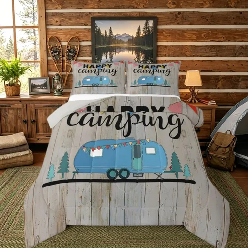 Miniatura 12 de Juego de edredón de camper tamaño matrimonial, edredón acolchado para adolescentes y niños, juego de ropa de cama rústica de granja para niños