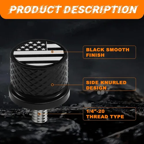 Miniatura 3 de Tornillos de asiento trasero de acero inoxidable negro moleteado con patrón de bandera estadounidense, grado de 1/4 "-20 roscas de montaje rápido