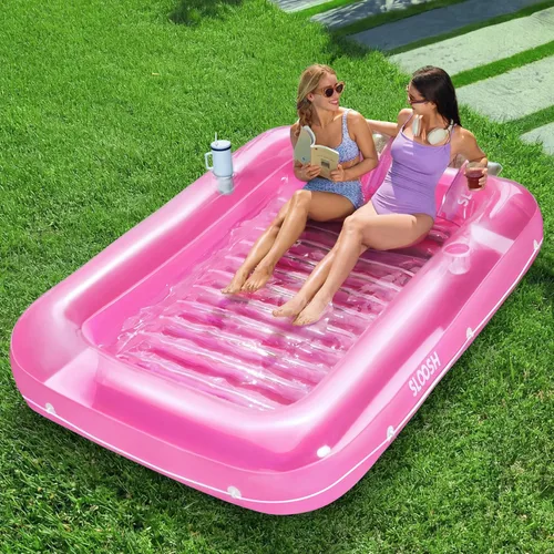 SLOOSH Flotador inflable para adultos, con almohada, 216 x 145 cm, 4 en 1: balsa estilo tina bronceadora, camastro para tomar el sol, para fiestas