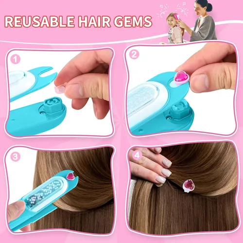 Miniatura 3 de kidzkube Kit de estampador de gemas para el cabello para niños, joyas brillantes para el cabello para niñas, herramienta de peinado con diamantes