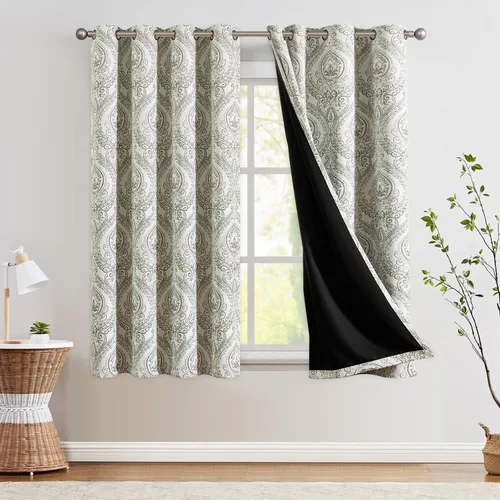 Miniatura 24 de jinchan Cortinas opacas de 90 pulgadas de largo, 2 paneles de medallón de damasco azul, cortinas de ventana para dormitorio, con ojales, aislamiento