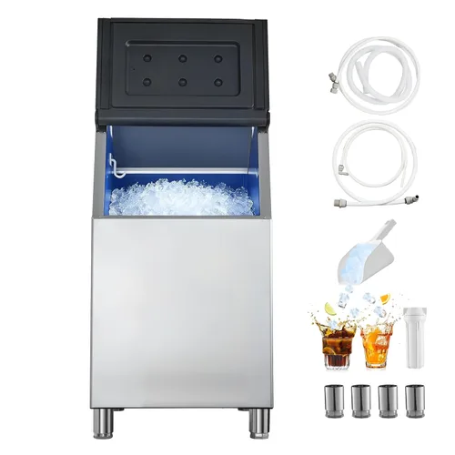 Miniatura 9 de VEVOR Cubo de almacenamiento comercial para máquina de hielo, capacidad de 300 libras, de acero inoxidable, contenedor de almacenamiento de hielo