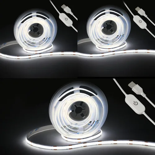 Miniatura 20 de Juego de 2 Paquetes de Tiras de Luces LED de 3.28 Pies COB Tiras de Luz USB 5V 6500K Blanco Brillante Alta Densidad No Regulable Tira LED Corta