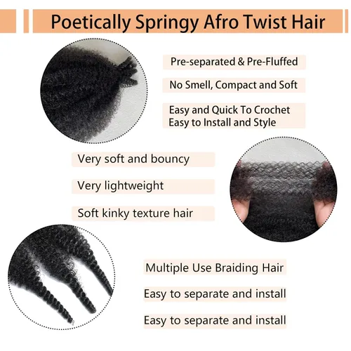 Miniatura 3 de Cabello Afro Twist Elástico de 16 pulgadas, Cabello Kinky para Trenzar, Cabello Marley Twist para Crochet 2# Pre Esponjado, Cabello Spring Twists