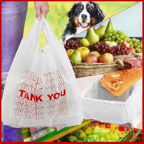 Miniatura 6 de TashiBox, bolsas reutilizables con inscripción Thank You. Medidas: 11.5 x 6.25 x 21 pulgadas, 15 mic, 0.6 mil. Cantidad: 308