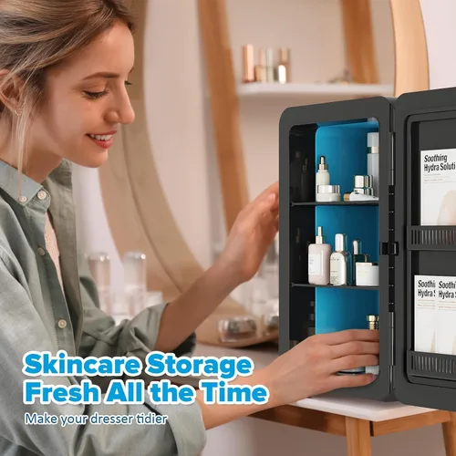 Miniatura 3 de Kikihouse Mini refrigerador de 22L/30 latas para dormitorio, enfriador y calentador portátil de 12 V CC, mini refrigerador con frente de vidrio
