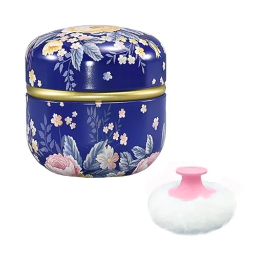 Polvo Corporal y Contenedor para Polvo, Polvo Suave para Mujeres y Estuche para Polvo para Baño y Viaje (Azul Oscuro)