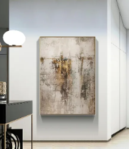 Miniatura 4 de Pintura de arte abstracto grande beige dorado marrón para sala de estar, pintura gris beige, arte de pared escandinavo, decoración del hogar, 14 x