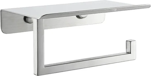 JQK Estante para papel higiénico, soporte para rollo de papel higiénico con estante para teléfono, dispensador de papel de seda de acero inoxidable