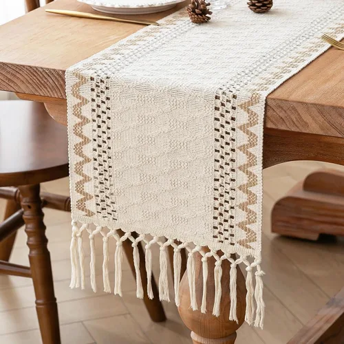 Miniatura 9 de FEXIA Camino de Mesa Negro con Borlas de 72 Pulgadas Macramé Boho Estilo Granja Camino de Mesa para Decoración de Dormitorio y Comedor