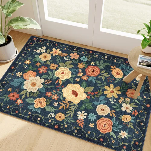 Miniatura 259 de DUKINO Alfombra de área de 6 x 9 pies, alfombra floral para sala de estar, ligera, antideslizante, lavable, alfombra de interior de pelo bajo