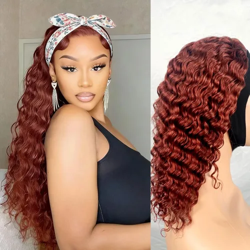 Miniatura 40 de XSY: Peluca de diadema de cabello humano de onda profunda sin pegamento, sin encaje frontal, peluca de diadema rizada, lista para usar y llevar