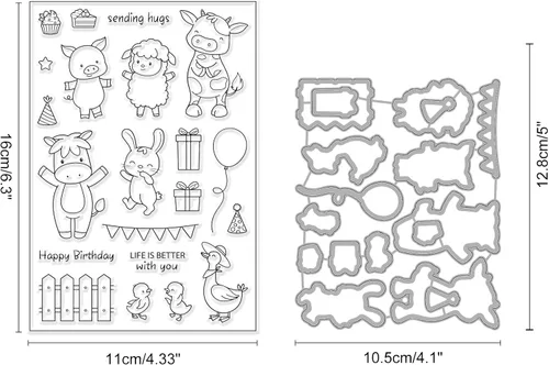 Miniatura 2 de INFUNLY Juego de sellos y troqueles transparentes de animales de granja, ganado, conejo, sellos de silicona transparente, forma de animal, troqueles