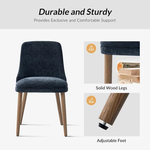 Miniatura 4 de HULALA HOME Juego de 2 sillas de comedor tapizadas de tela azul marino con patas de madera maciza, respaldo acolchado, sillas decorativas modernas