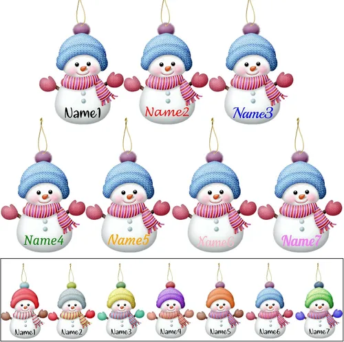 7 adornos de Navidad personalizados de muñeco de nieve con nombre, adornos familiares personalizados para árbol de Navidad, decoración colgante de