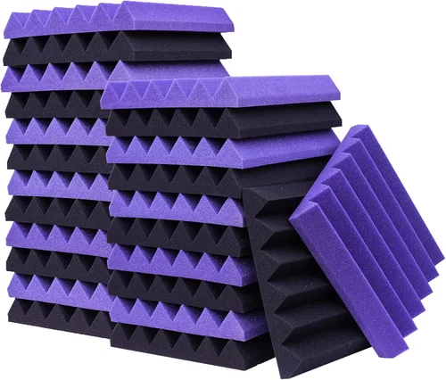 Paquete de 24 paneles acústicos, paneles de espuma a prueba de sonido de 2 x 12 x 12 pulgadas para pared, paneles de cancelación de ruido Púrpura y