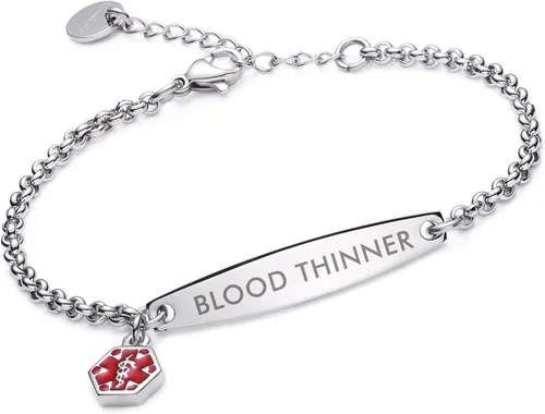 Miniatura 133 de LinnaLove - Pulsera de identificación de alerta médica con cadena Rolo simple pregrabada para mujer