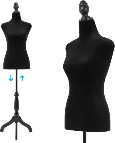 Miniatura 8 de Maniquí cuerpo vestido forma torso maniquí femenino 49.6-63.4 pulgadas maniquí con altura ajustable trípode de madera soporte para la exhibición