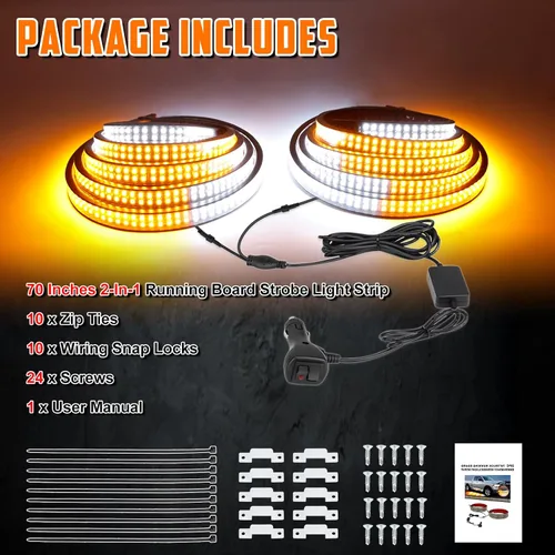 Miniatura 7 de Tira de luz estroboscópica de emergencia 2 en 1 para camión, 70 pulgadas, barra de luz estroboscópica de advertencia LED ámbar y blanca, 1152 LED