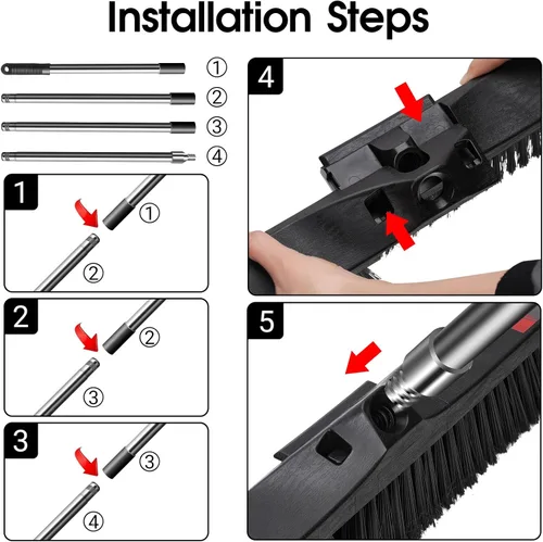 Miniatura 7 de Escoba de empuje resistente para exteriores, escoba de empuje Masthome de 24 pulgadas con cerdas rígidas, escoba de jardín resistente, escoba