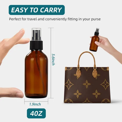 Miniatura 4 de Botellas rociadoras de vidrio ámbar oscuro de 4 onzas, botellas pequeñas de vidrio para aceites esenciales, niebla fina para cara, cabello, plantas